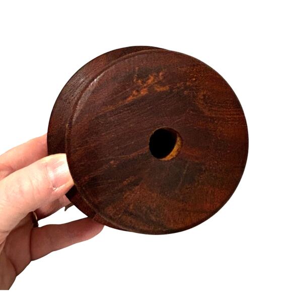 Turned wood bud vase unsigned wooden rich brown grained 6" tall minimalist - Picture 4 of 8